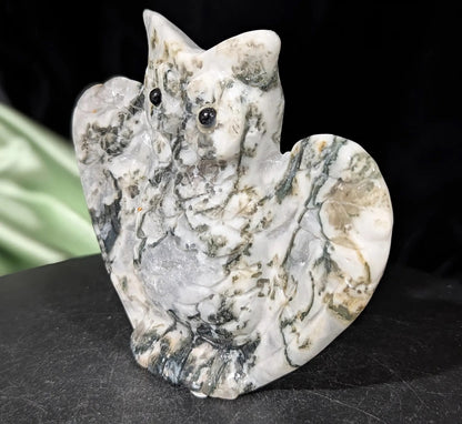 Moss Agate Owl Figurine 1d