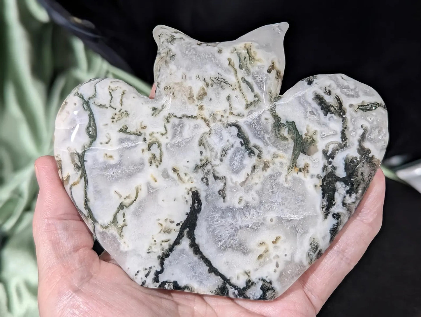 Moss Agate Owl Figurine 1e