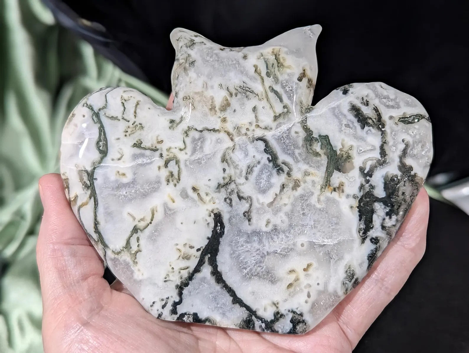 Moss Agate Owl Figurine 1e