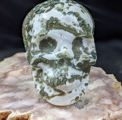 Hand Carved Moss Agate Skull