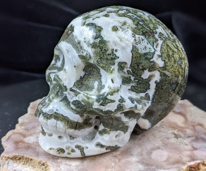 Hand Carved Moss Agate Skull