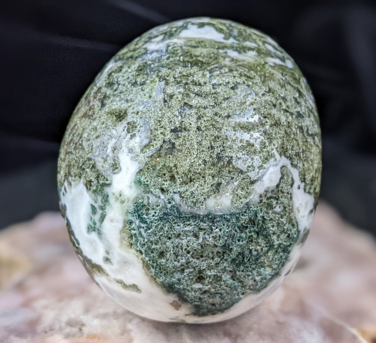 Hand Carved Moss Agate Skull - Top