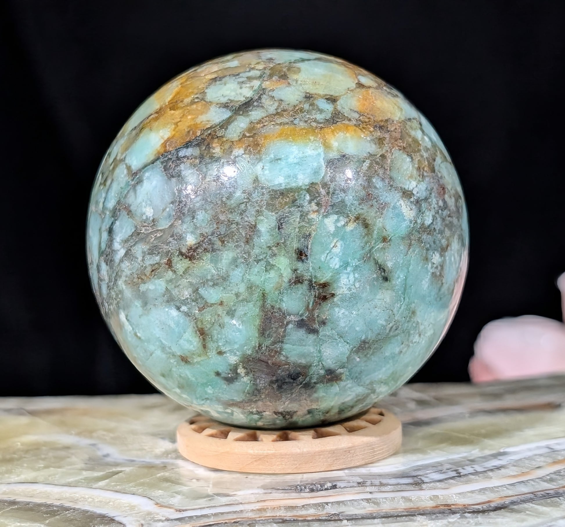 Natural Turquoise in Quartz with Golden Healer Sphere