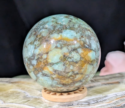 Natural Turquoise in Quartz with Golden Healer Sphere
