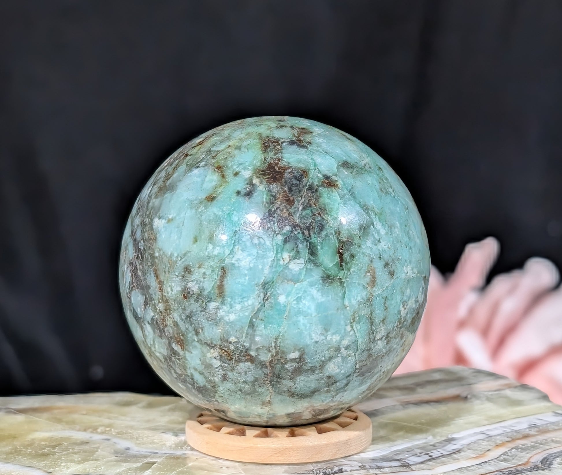 Natural Turquoise in Quartz with Golden Healer Sphere