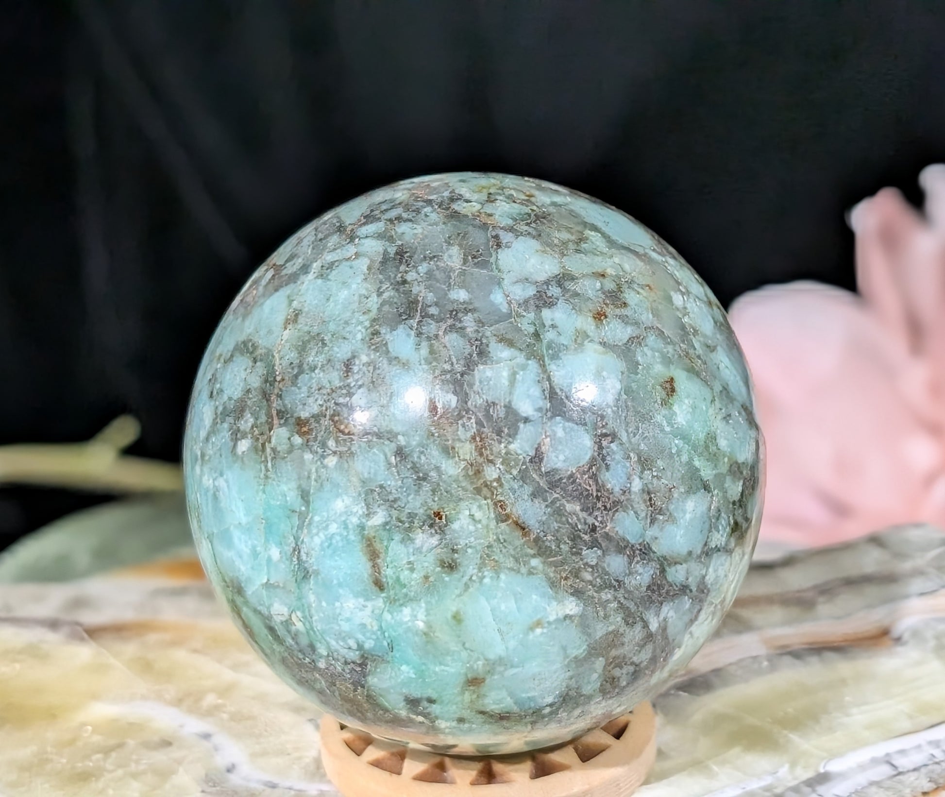 Natural Turquoise in Quartz with Golden Healer Sphere