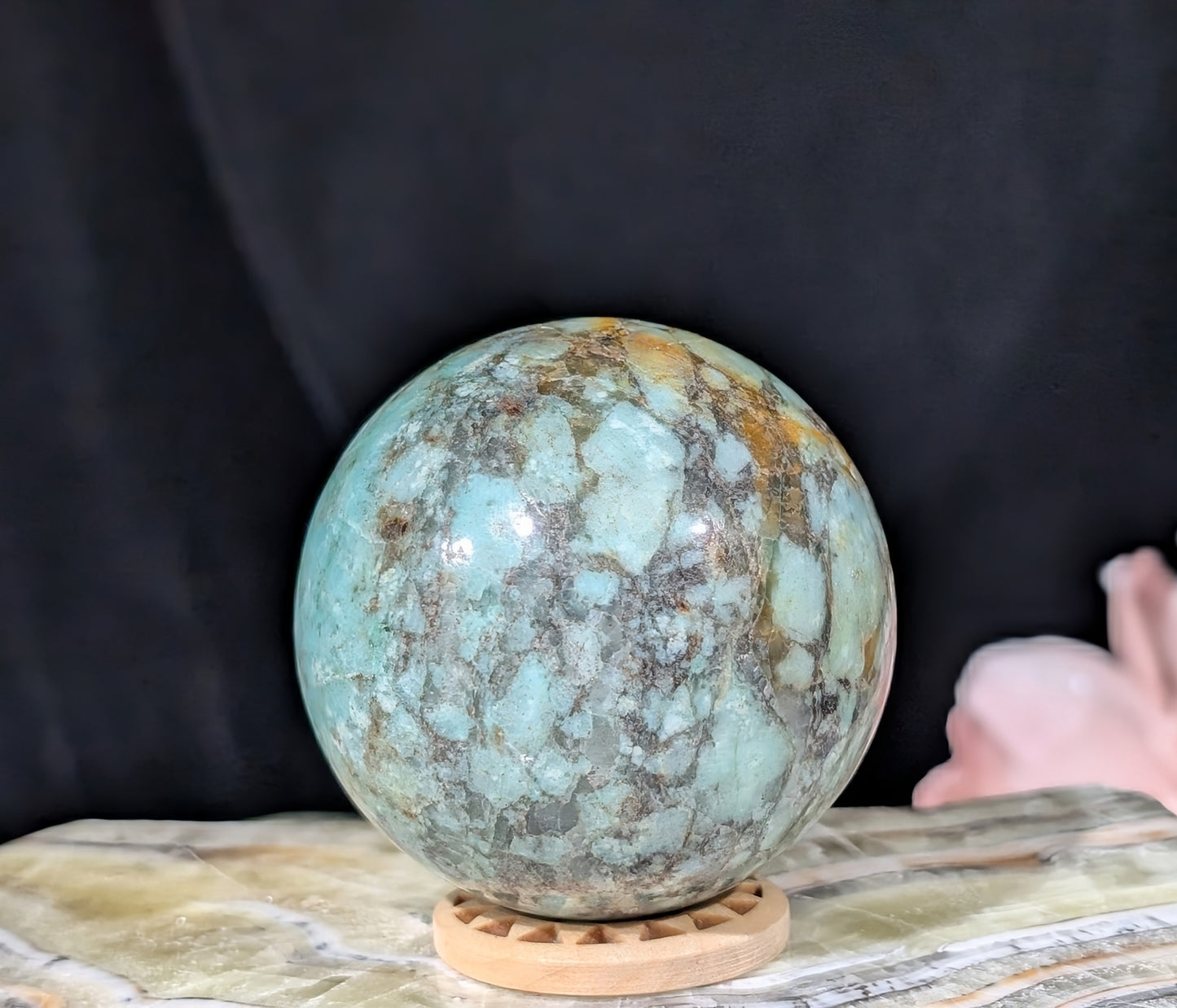 Natural Turquoise in Quartz with Golden Healer Sphere