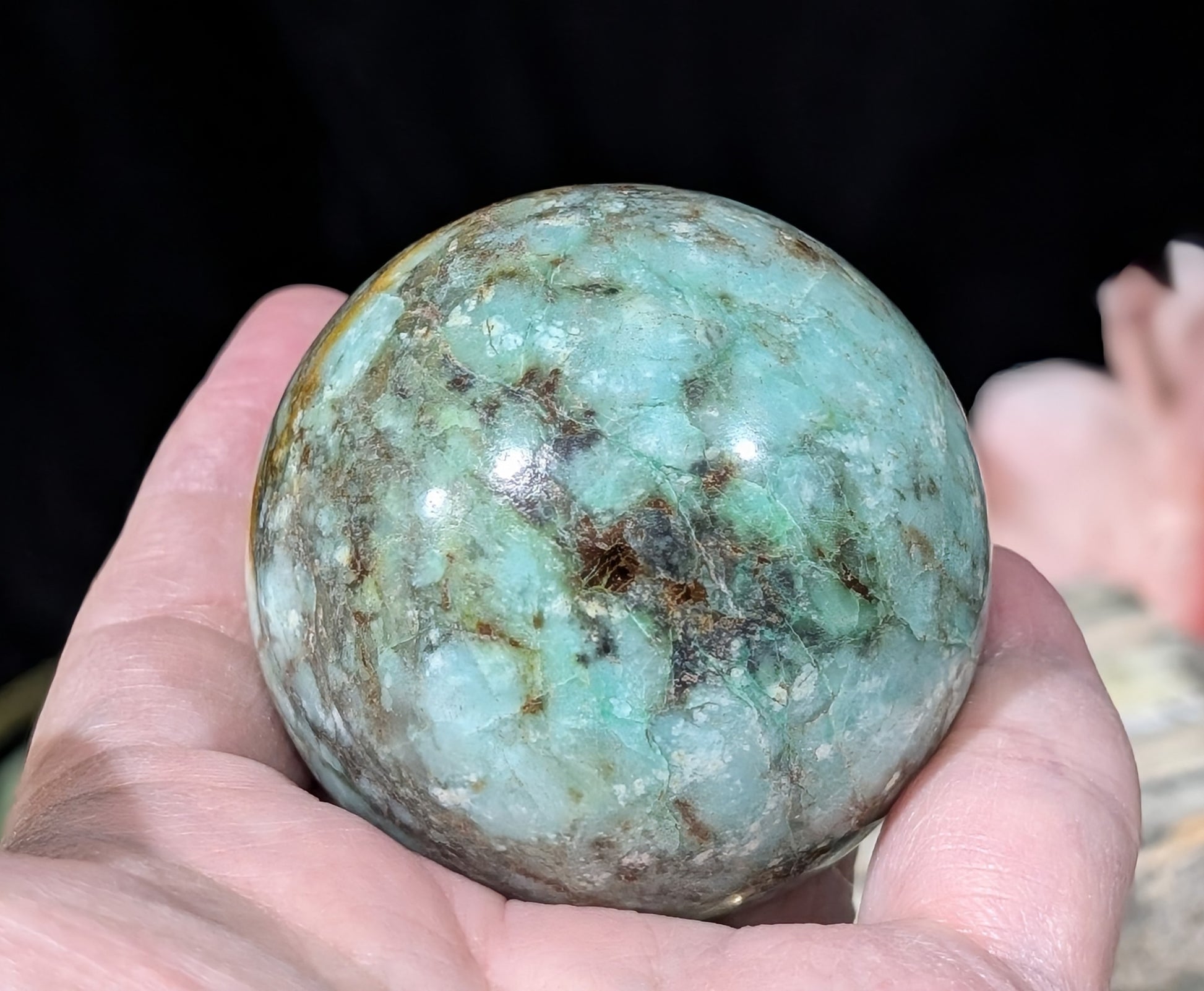 Natural Turquoise in Quartz with Golden Healer Sphere