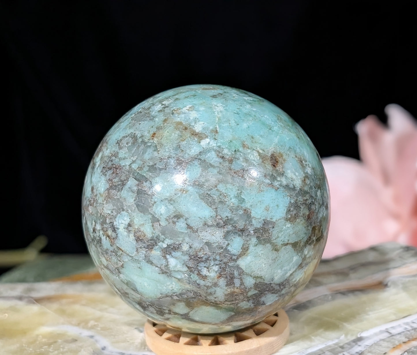 Natural Turquoise in Quartz with Golden Healer Sphere