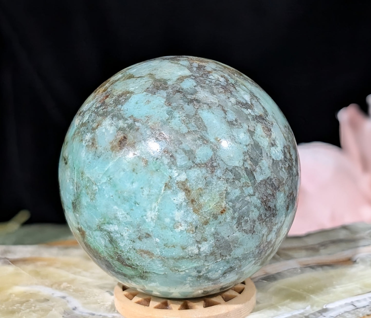 Natural Turquoise in Quartz with Golden Healer Sphere