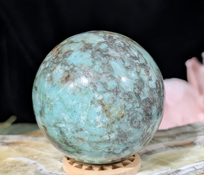 Natural Turquoise in Quartz with Golden Healer Sphere