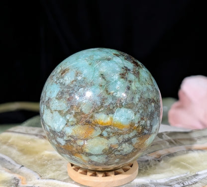 Natural Turquoise in Quartz with Golden Healer Sphere
