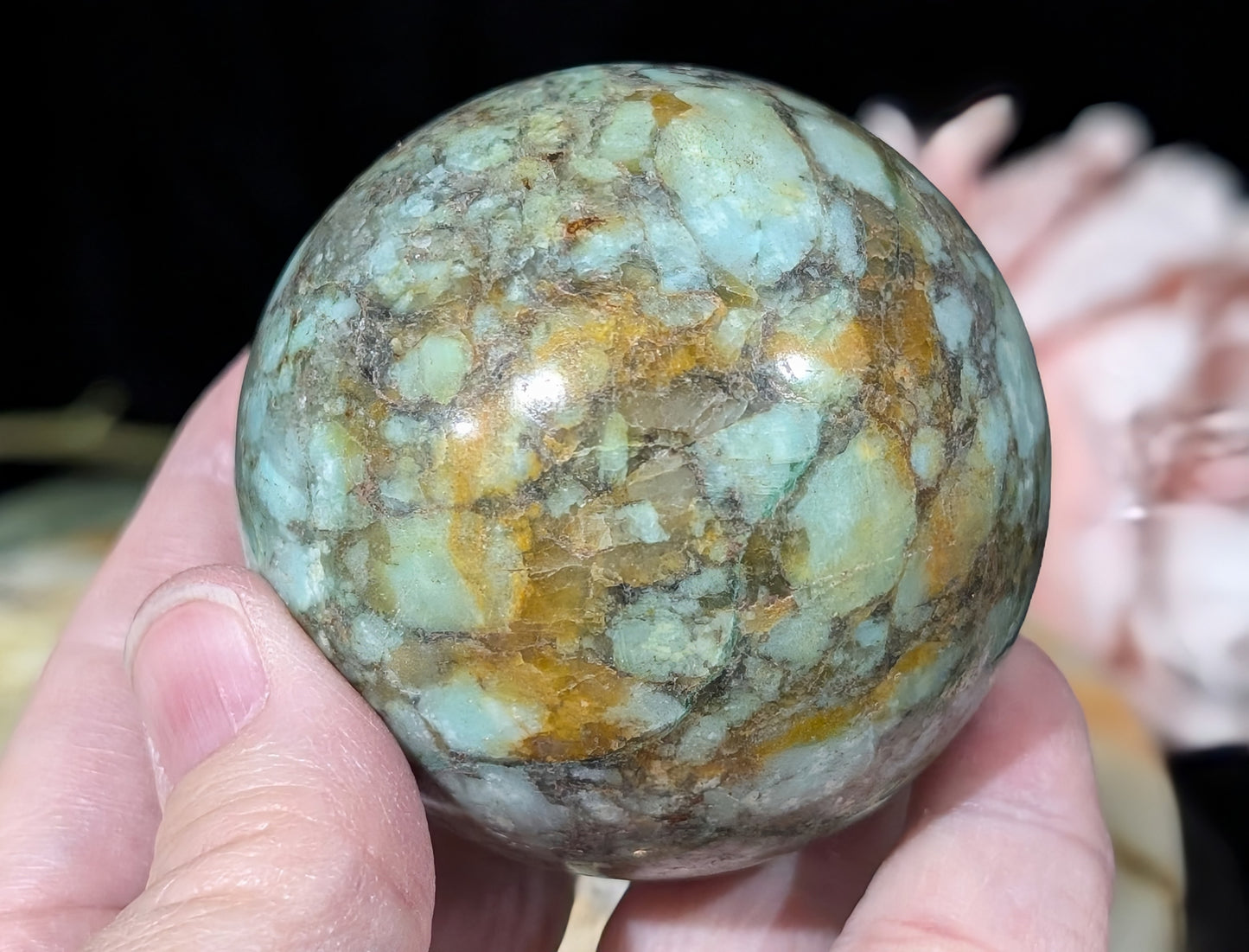 Natural Turquoise in Quartz with Golden Healer Sphere