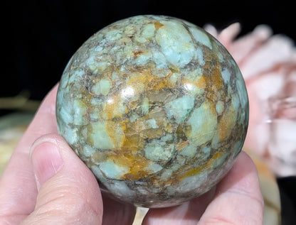 Natural Turquoise in Quartz with Golden Healer Sphere