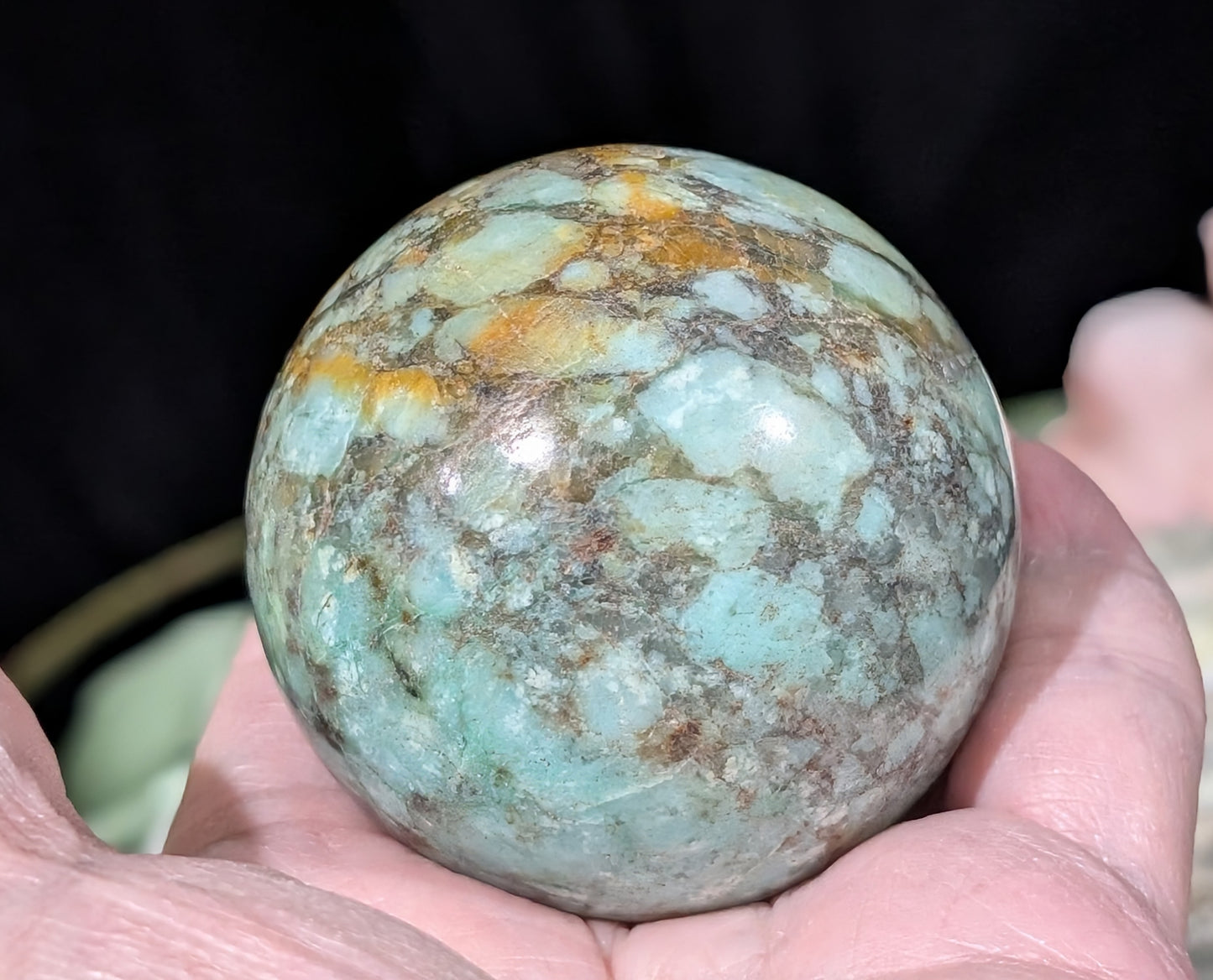 Natural Turquoise in Quartz with Golden Healer Sphere