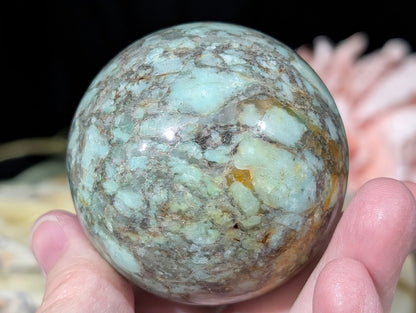 Natural Turquoise in Quartz with Golden Healer Sphere