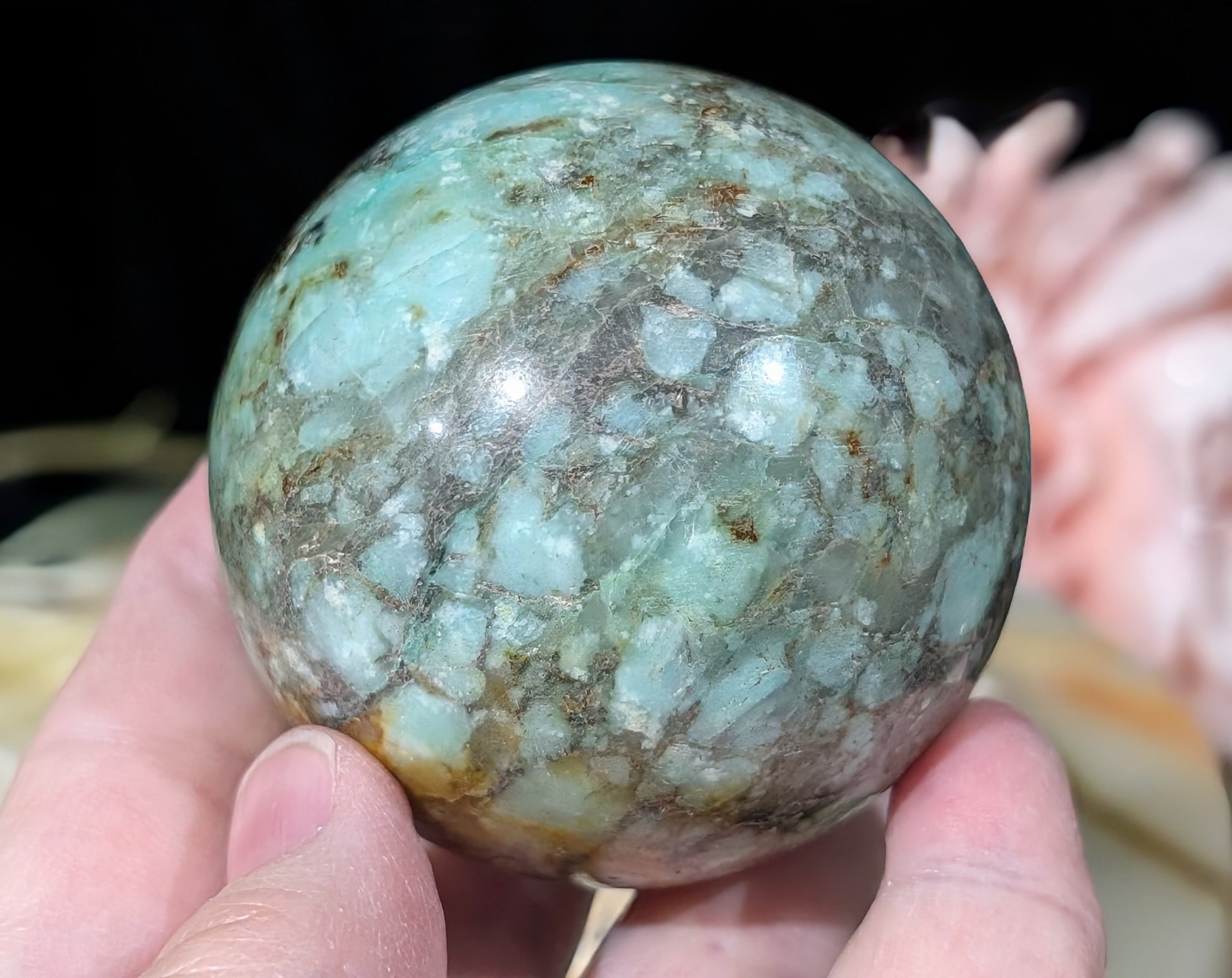 Natural Turquoise in Quartz with Golden Healer Sphere