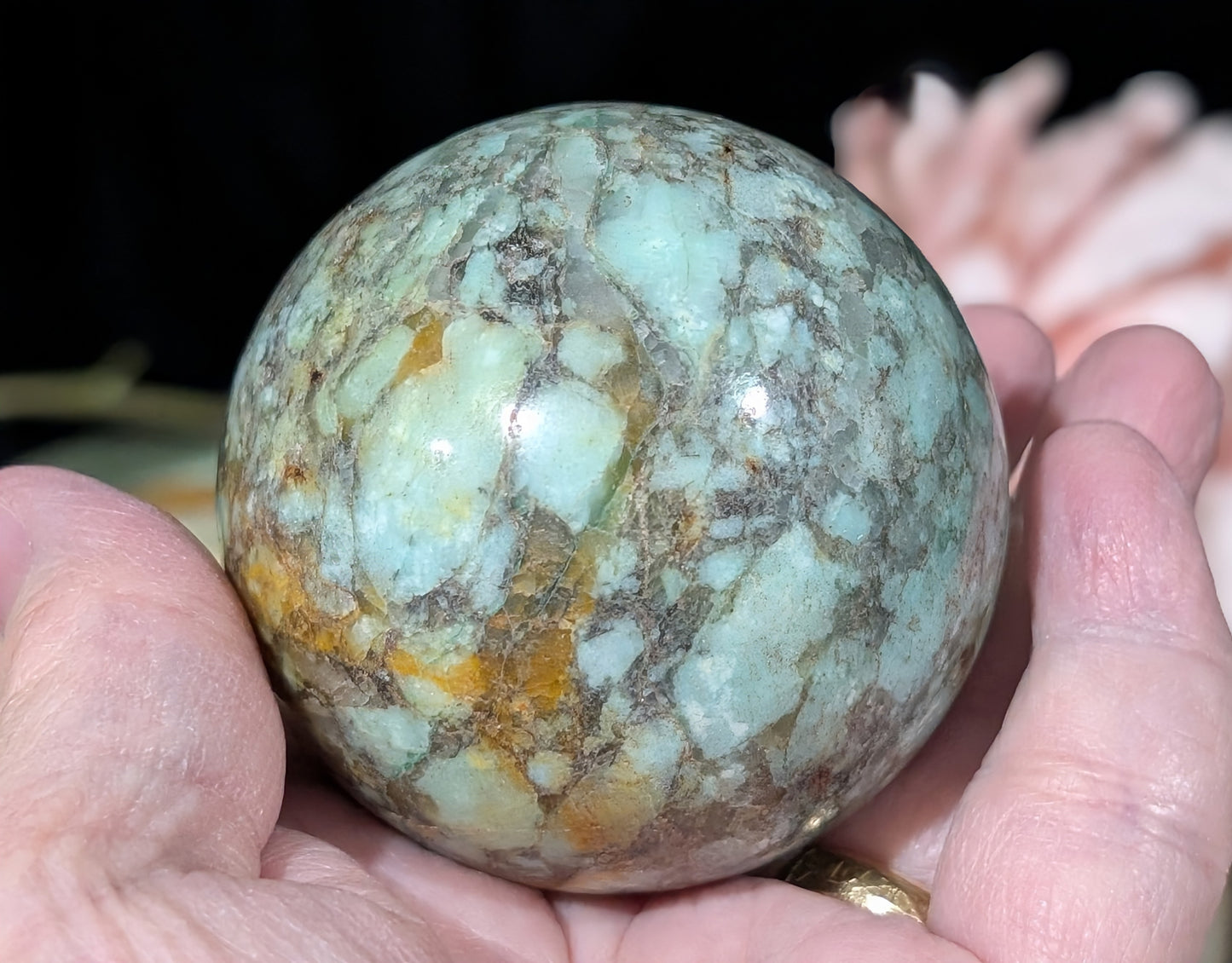 Natural Turquoise in Quartz with Golden Healer Sphere