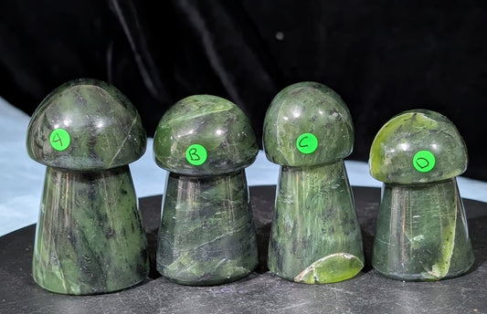 Hand Carved Nephrite Jade Mushroom Figurines