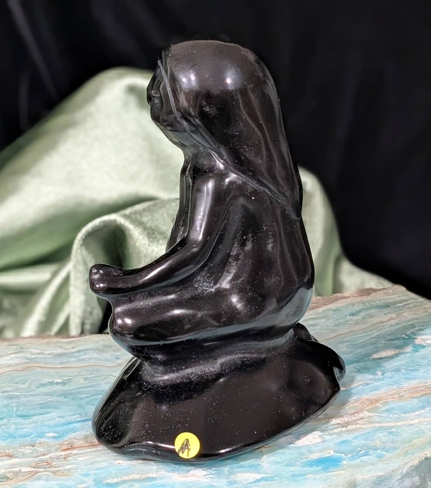 Obsidian Meditating Sloth Figurine
