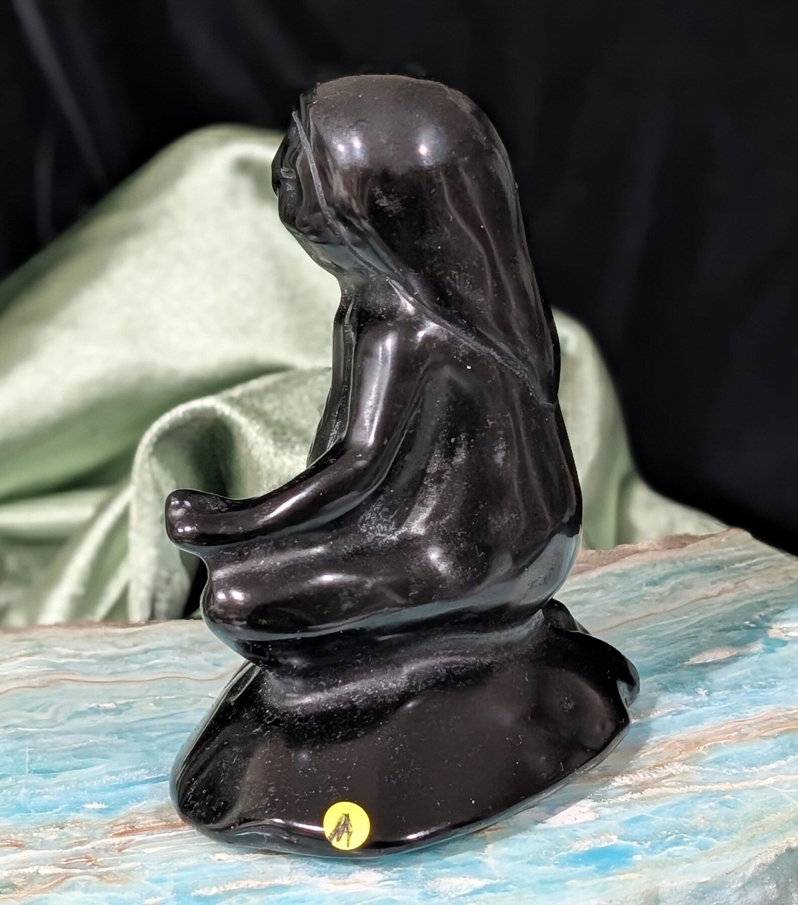 Obsidian Meditating Sloth Figurine