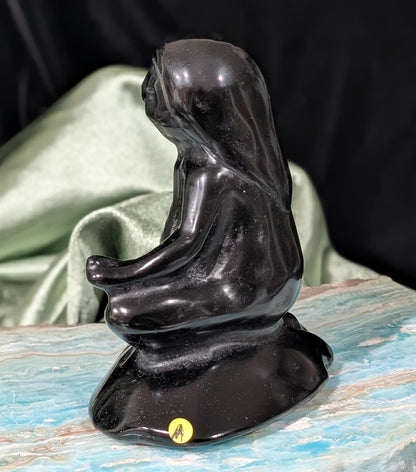 Obsidian Meditating Sloth Figurine