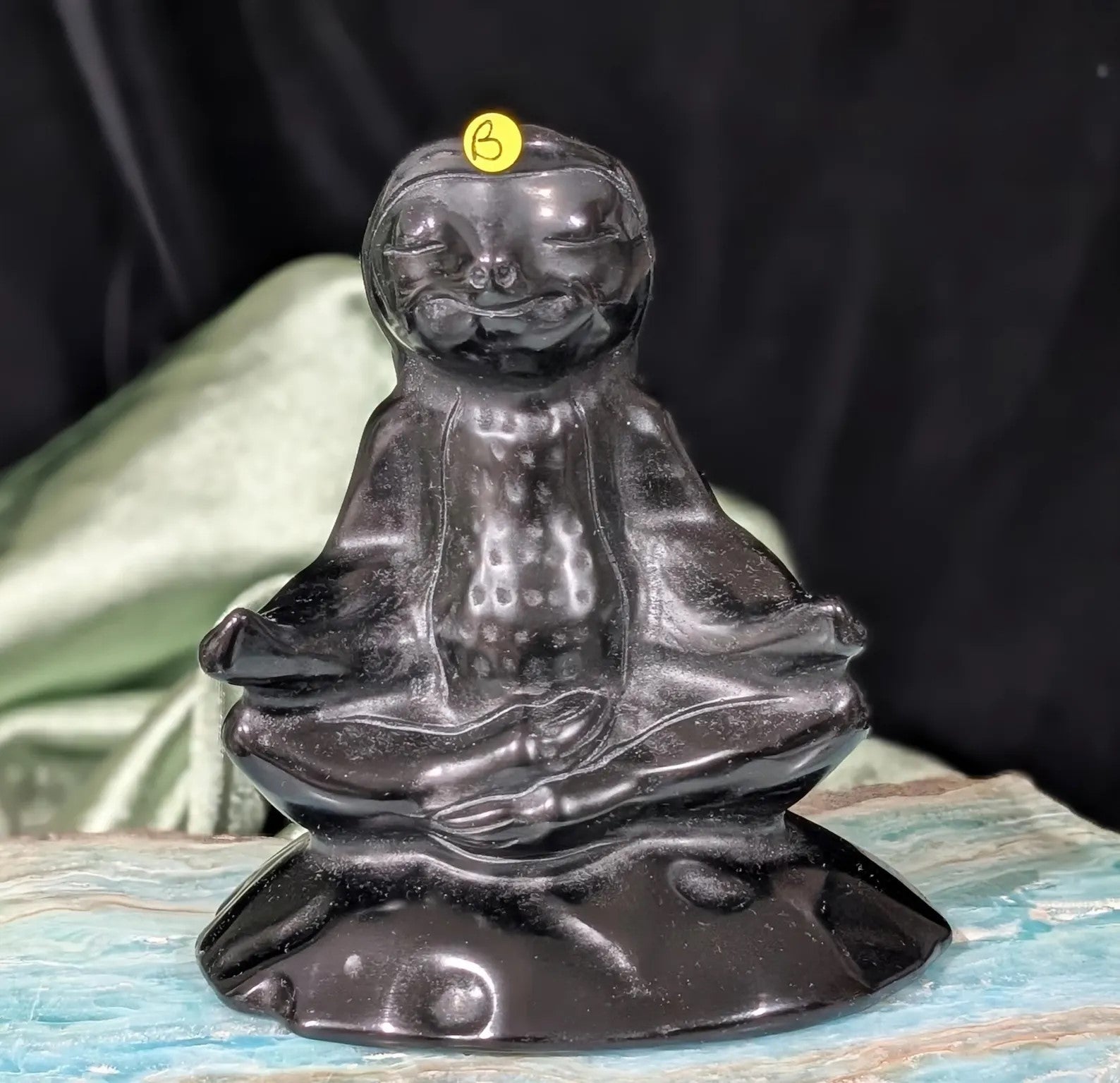 Obsidian Meditating Sloth Figurine