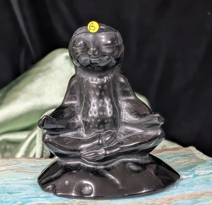 Obsidian Meditating Sloth Figurine