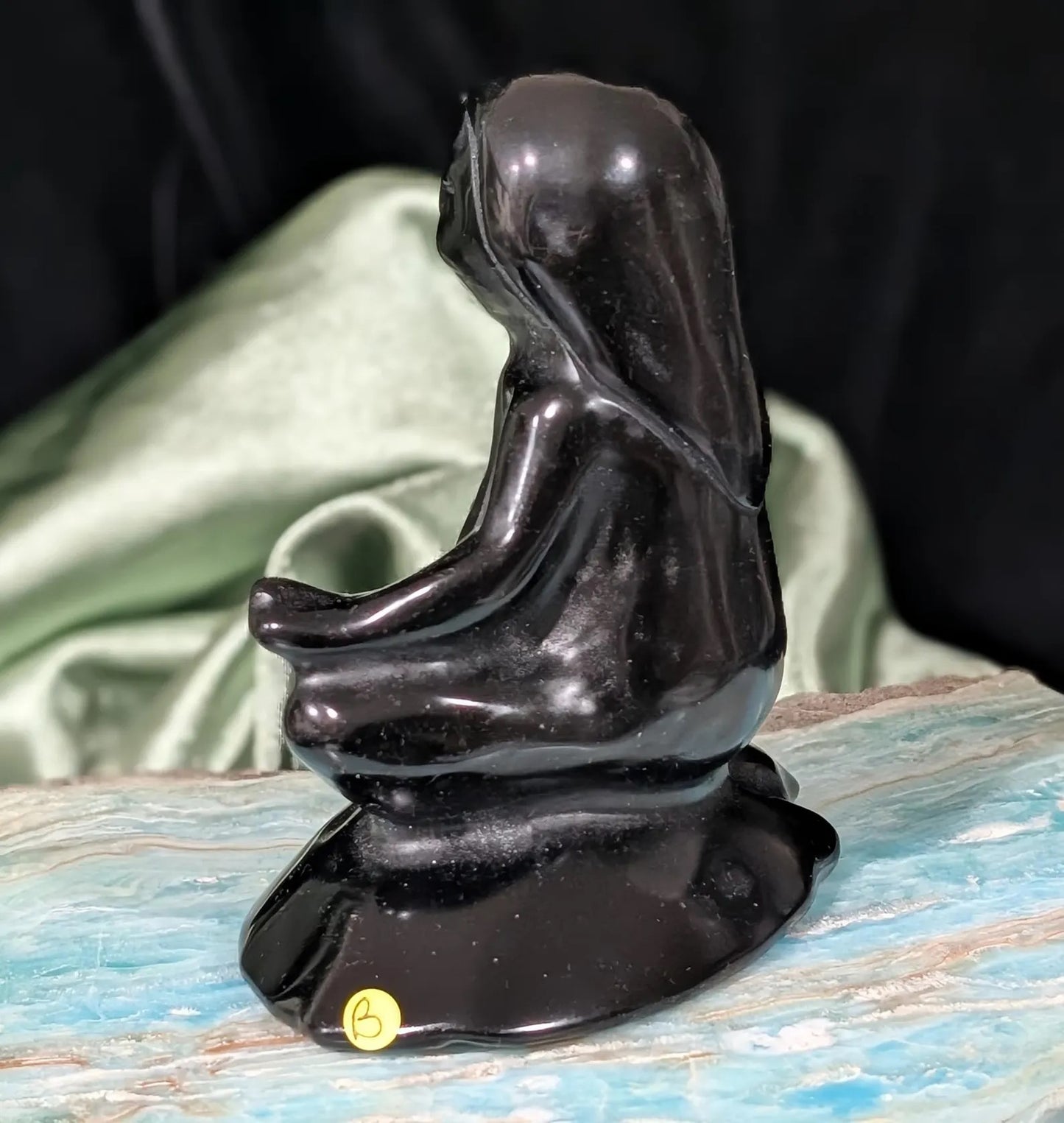 Obsidian Meditating Sloth Figurine