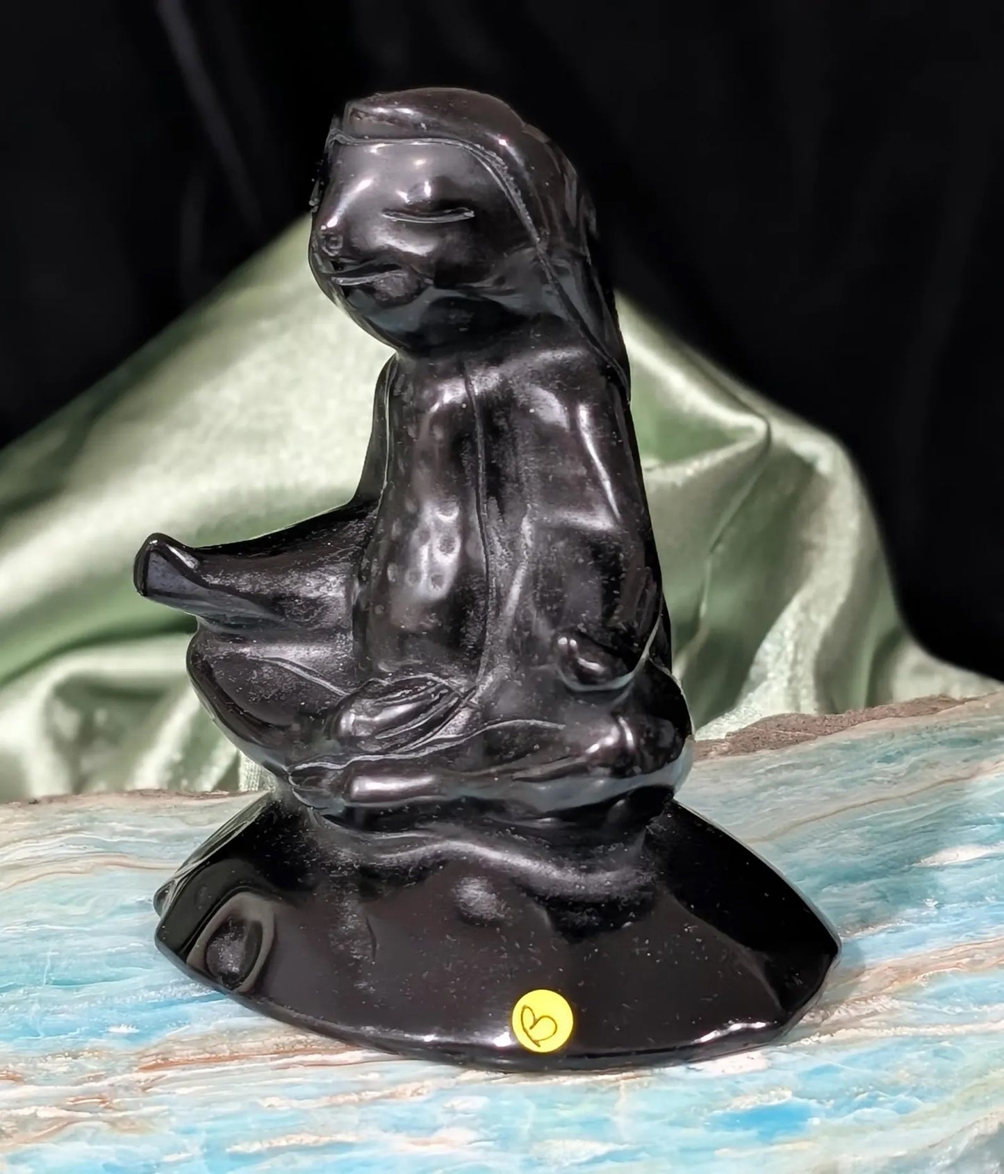 Obsidian Meditating Sloth Figurine