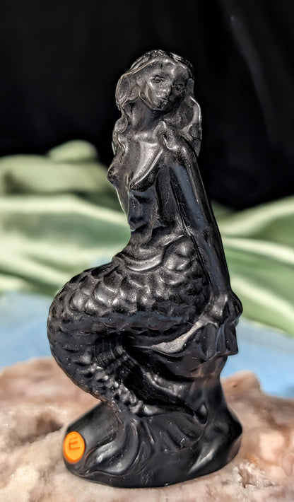 Obsidian Mermaid Figurine