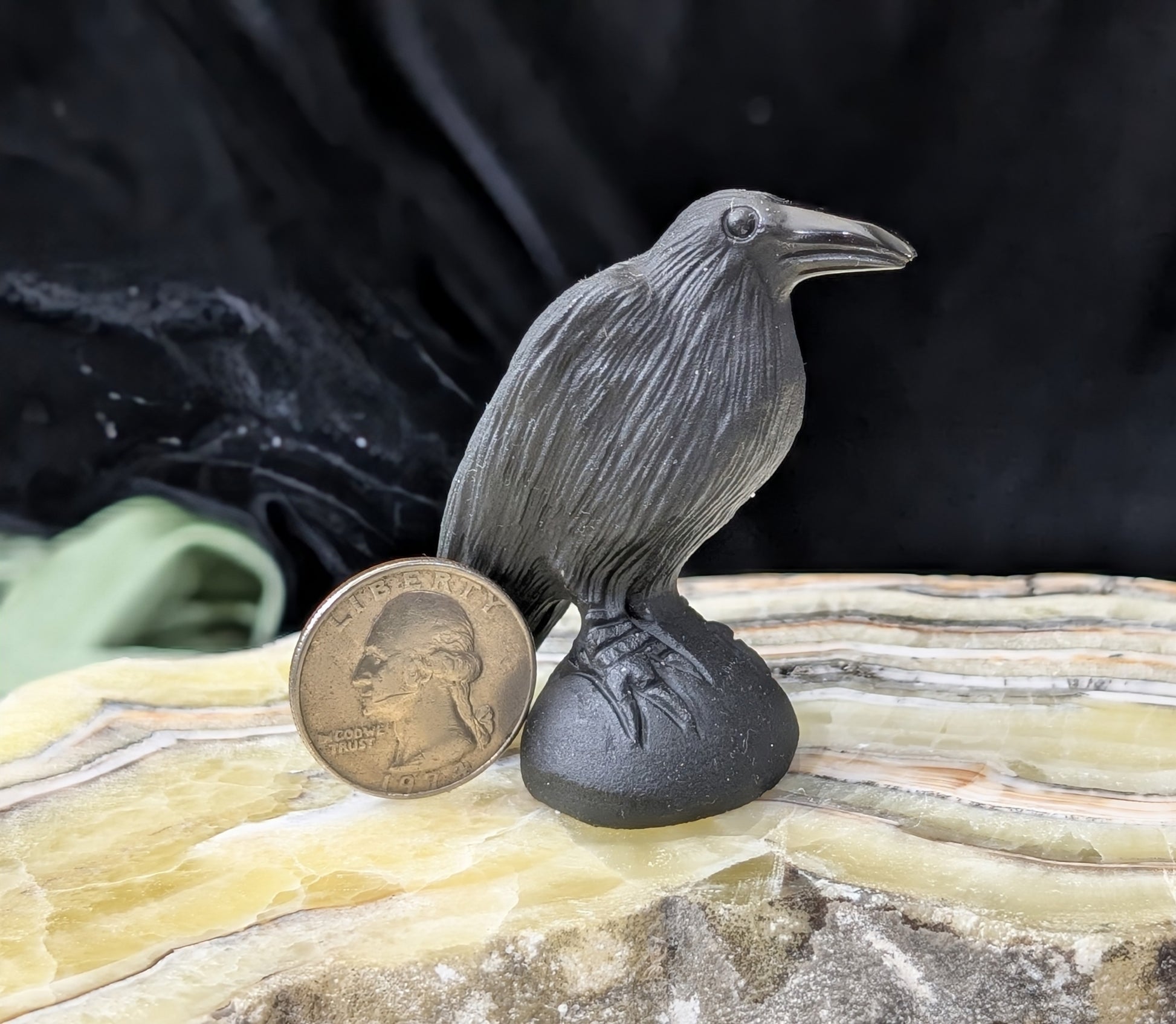 Obsidian Raven Figurine