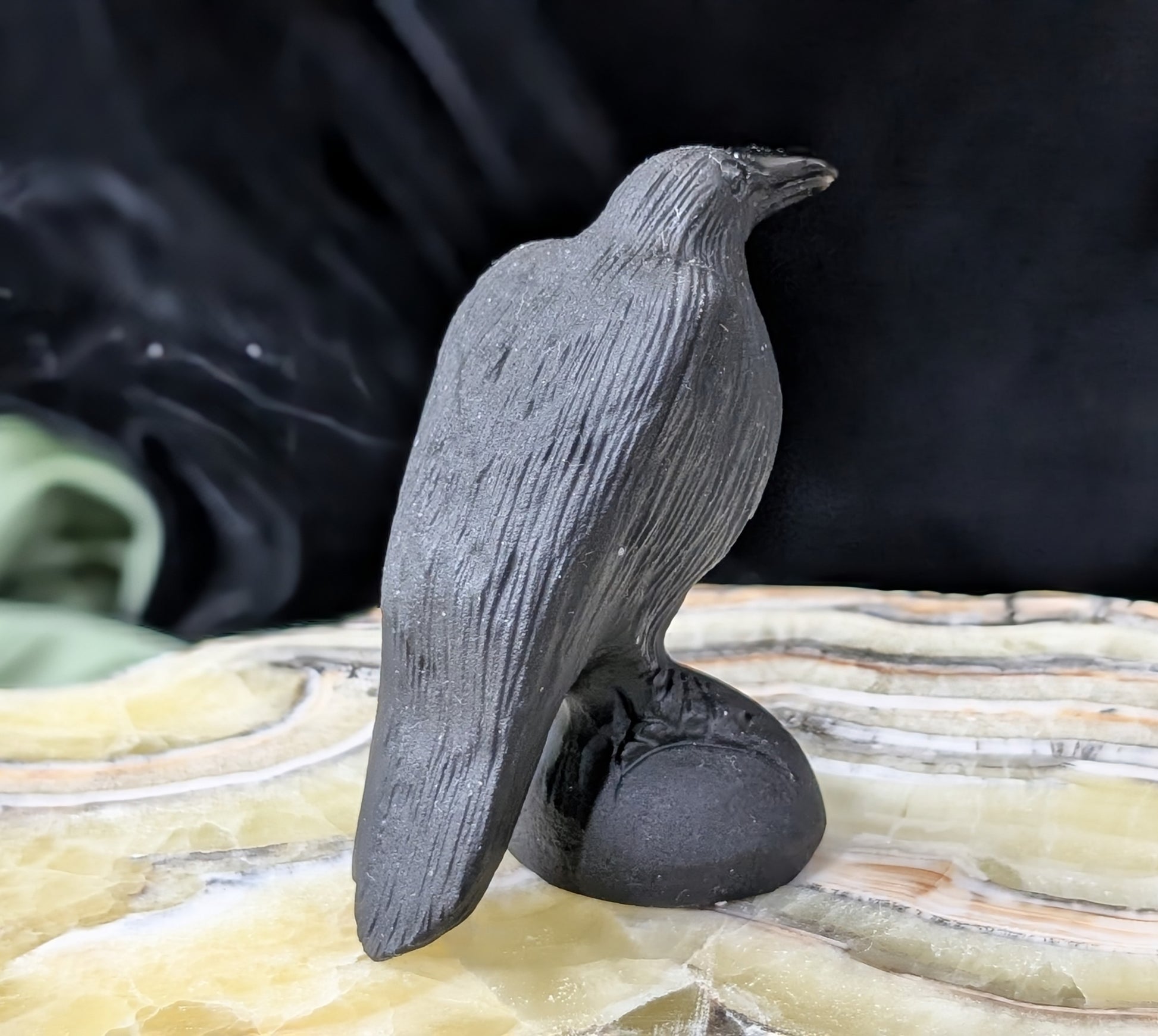 Obsidian Raven Figurine