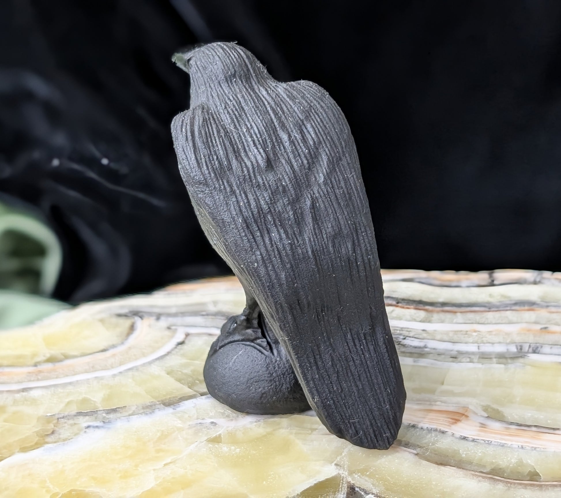 Obsidian Raven Figurine