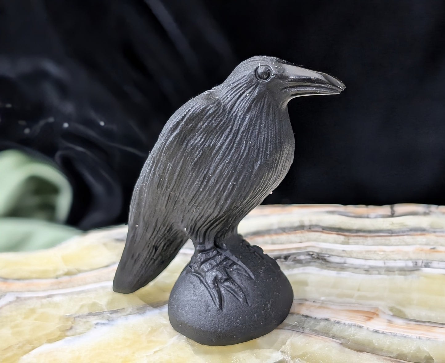 Obsidian Raven Figurine