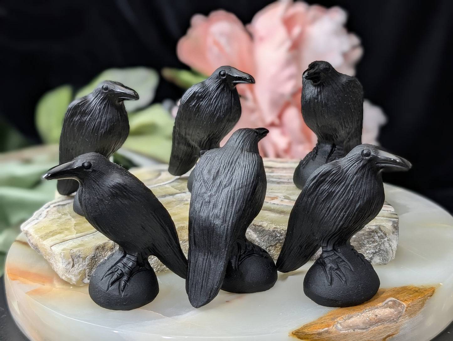 Obsidian Raven Figurines