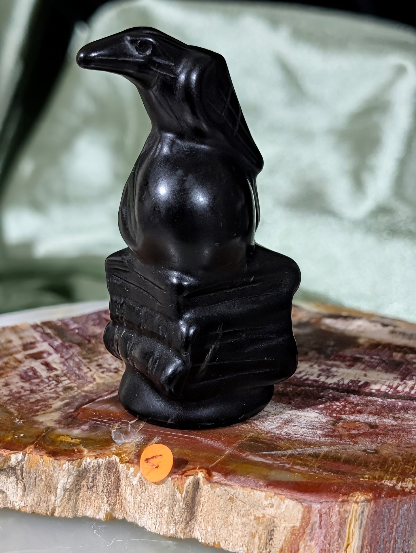 Obsidian Raven on Skull on Books Figurine