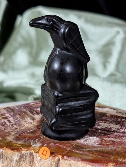 Obsidian Raven on Skull on Books Figurine