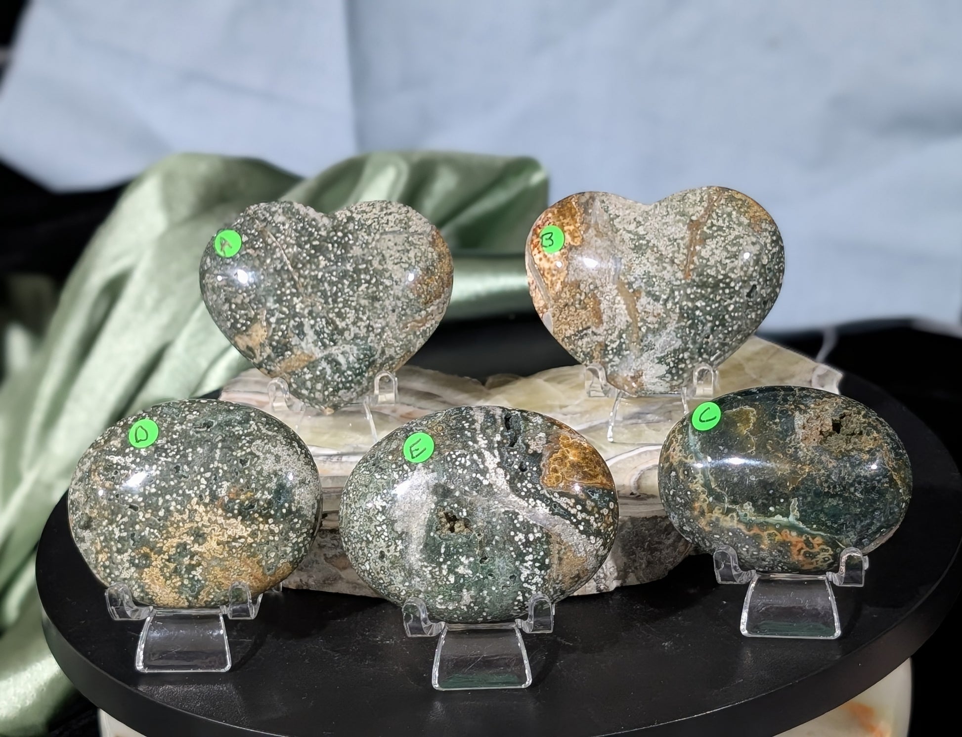 Ocean Jasper Hearts and Palm Stones