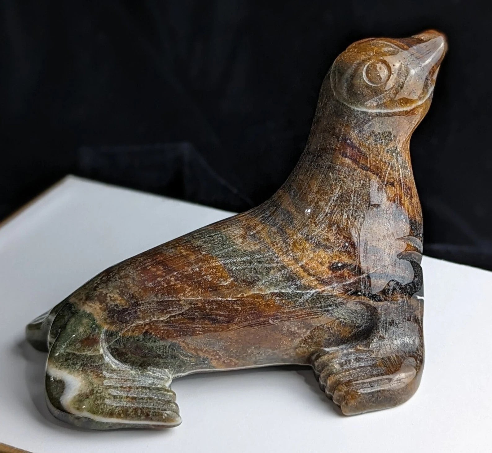 Ocean Jasper Seal Figurine