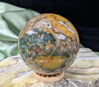 Ocean Jasper Sphere with Druzy Pockets