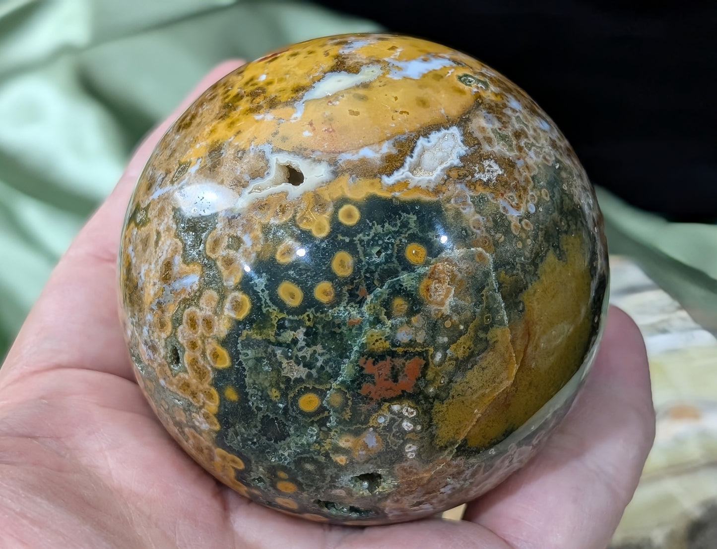 Ocean Jasper Sphere with Druzy Pockets