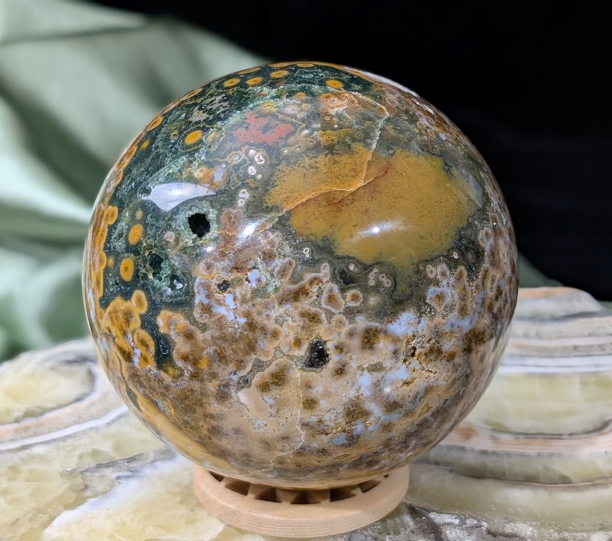Ocean Jasper Sphere with Druzy Pockets