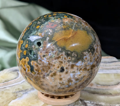 Ocean Jasper Sphere with Druzy Pockets