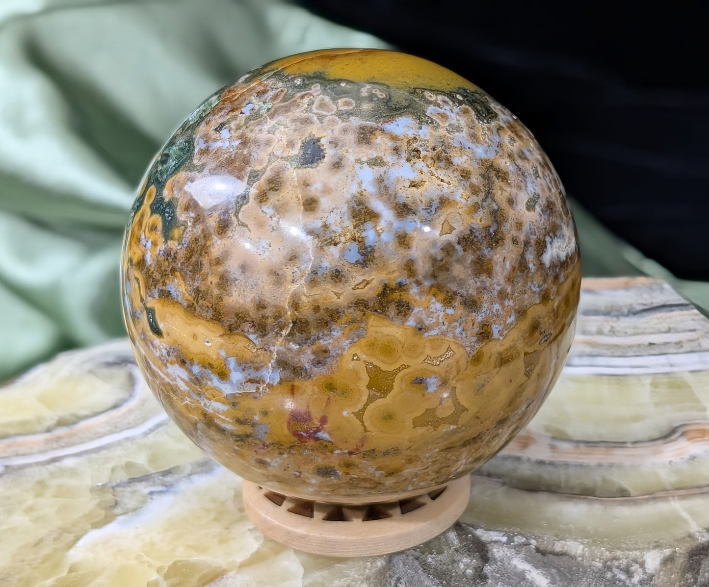 Ocean Jasper Sphere with Druzy Pockets