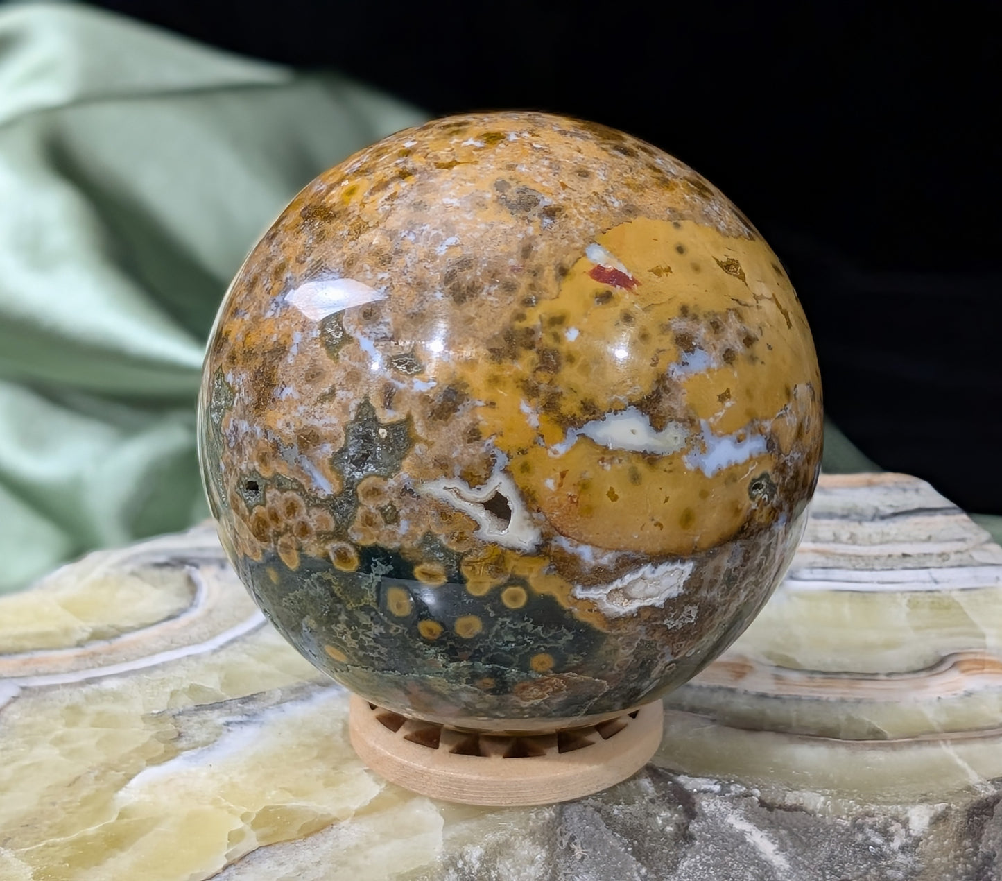 Ocean Jasper Sphere with Druzy Pockets
