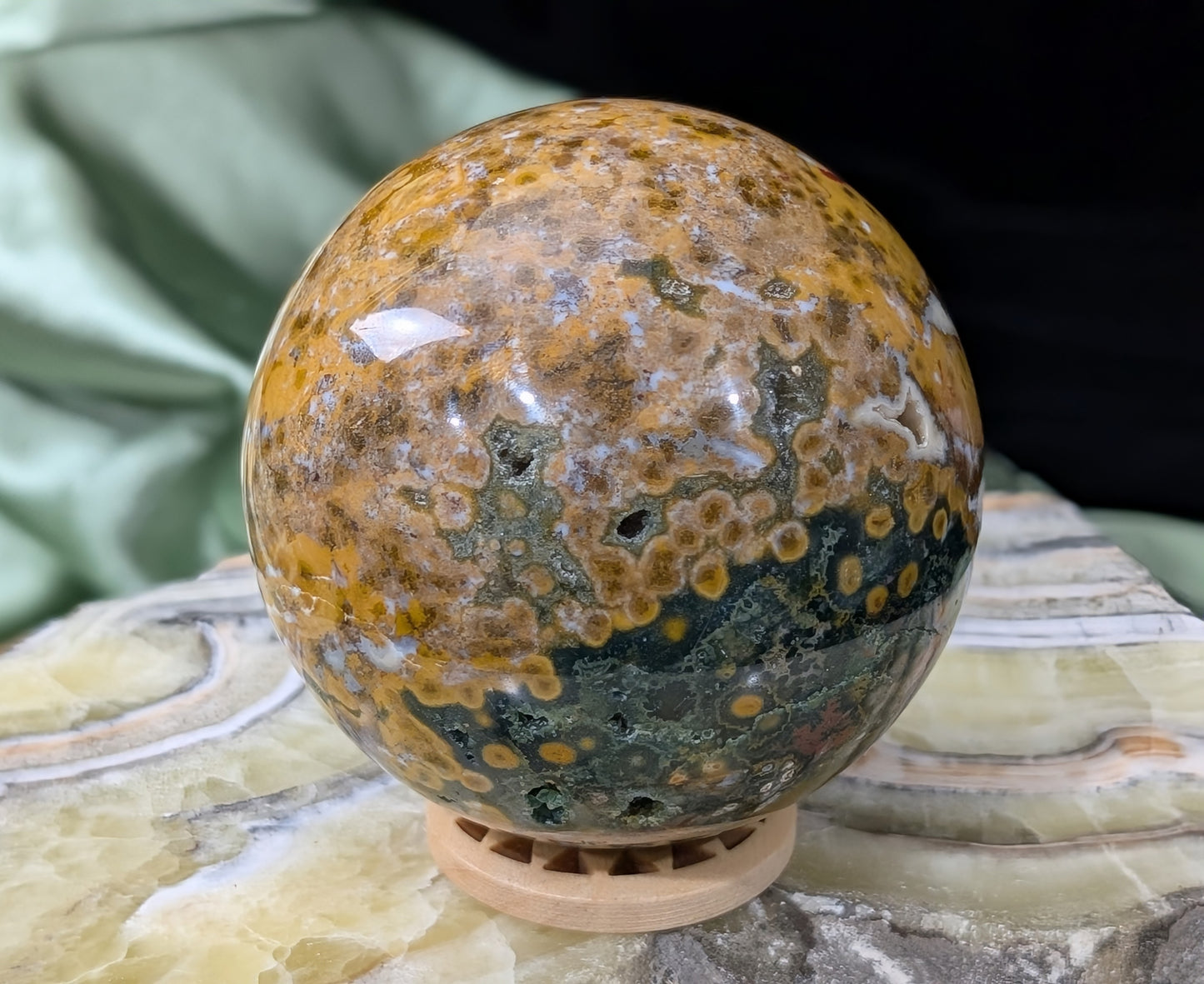 Ocean Jasper Sphere with Druzy Pockets