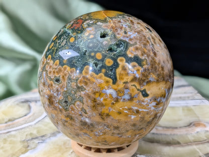 Ocean Jasper Sphere with Druzy Pockets