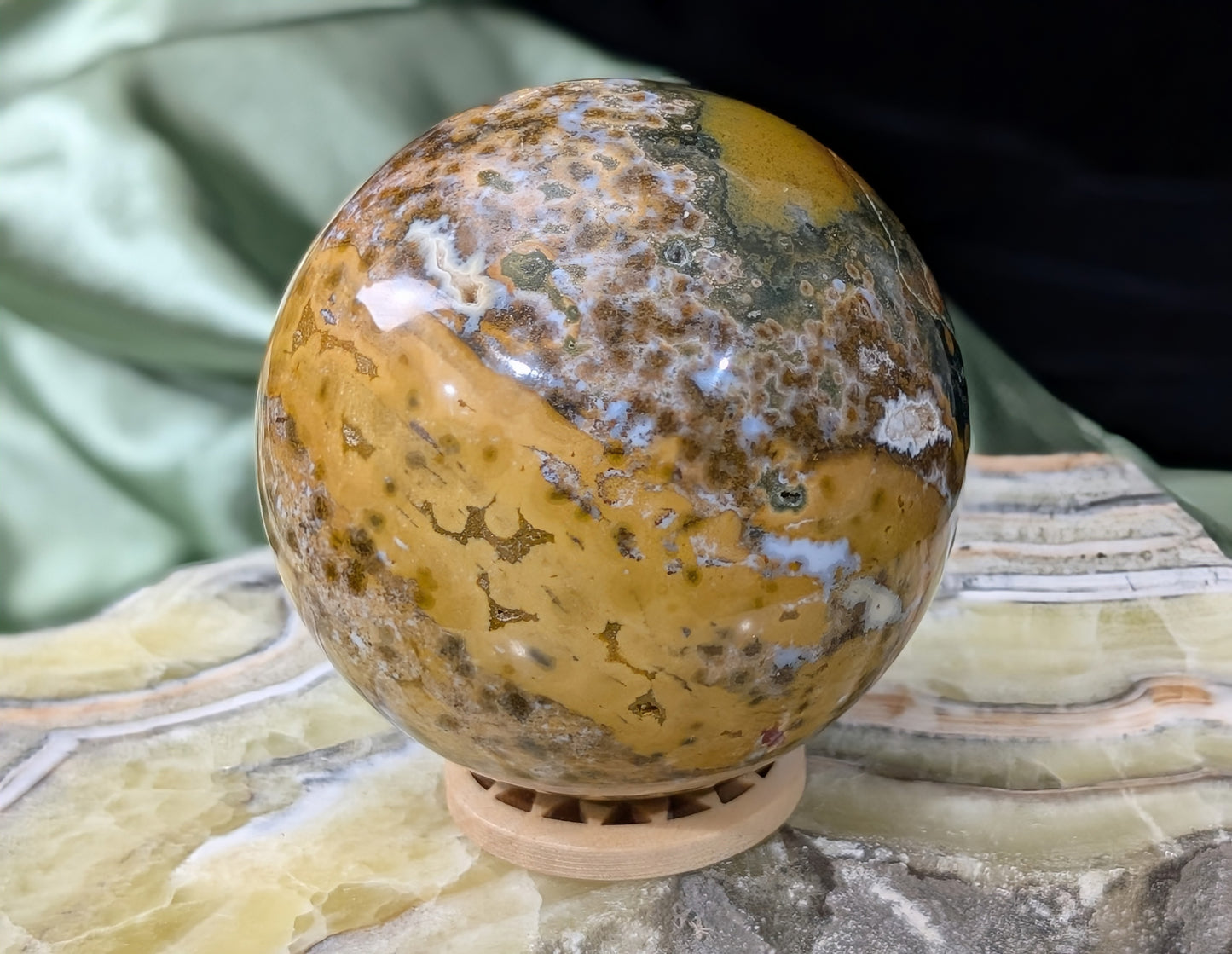 Ocean Jasper Sphere with Druzy Pockets
