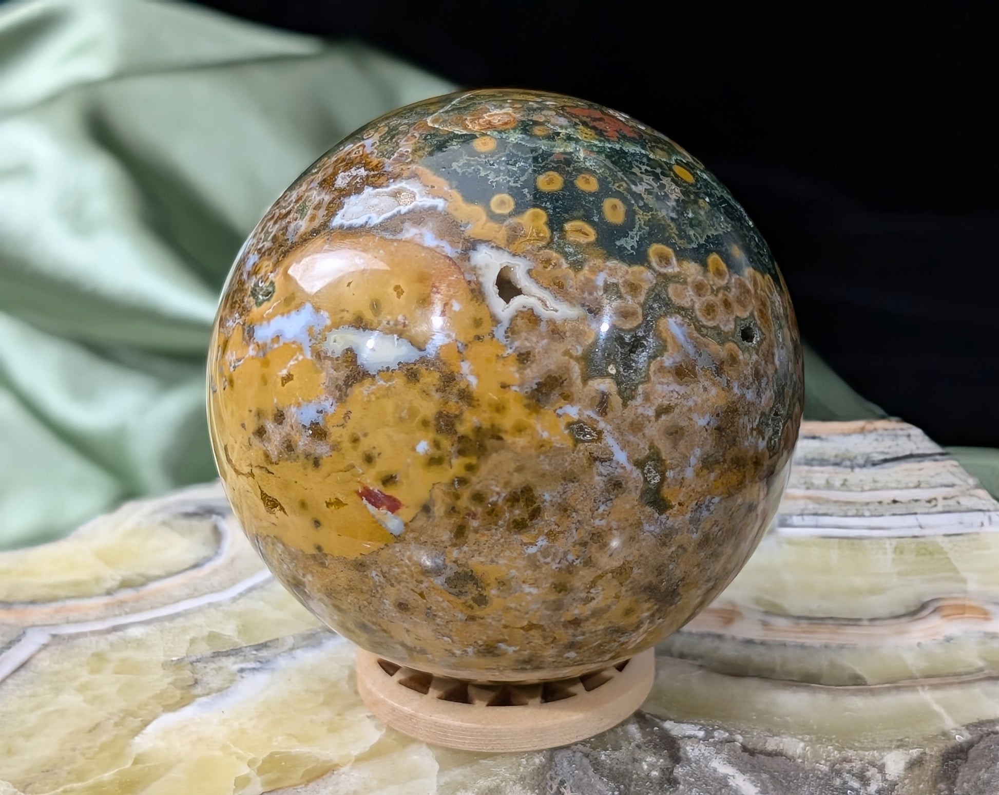 Ocean Jasper Sphere with Druzy Pockets